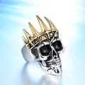 Retro gothic skull ring for men with golden spiked crown in vintage stainless steel finish - US 7 / Gold & Silver