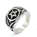 Anello con sigillo retrò in acciaio inossidabile con pentagramma e finitura invecchiata - US 7 / Color Acciaio