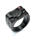 Gothic industrial gun black ring with red zircon and winged skull relief details - US 7 / Black With Red Rhinestone