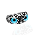 Anello a civetta vintage in argento con occhi di cristallo blu e piume dettagliate - US 7 / Colore Acciaio Occhi Blu