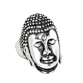 Vintage stainless steel Buddha head ring for men with antique silver finish details - US 7 / Steel