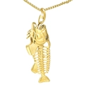 Men's retro stainless steel fish bone pendant necklace with a golden square box chain - Gold Pendant Only (Without Chain)