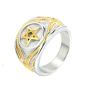 Anello sigillo vintage bicolore in acciaio inossidabile da uomo con stella d'oro - US 7 / Bicolore (Oro e Argento)