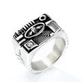 Vintage silver skull ring with wings and square zircon stone in a retro punk style - US 7 / Steel Clear Rhinestone