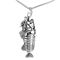 Retro stainless steel fishbone pendant necklace with vintage silver finish and box chain - Steel Color Pendant Only (Without Chain)