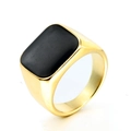 Anello sigillo vintage da uomo in acciaio inossidabile dorato con faccia rettangolare nera - US 7 / Oro