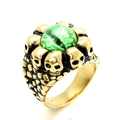 Gothic skull ring in gold finish with a large green reptile eye gemstone - US 7 / Gold with Green Eyes
