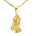 Collar de manos en oración chapado en oro con relieve de cruz y piedras de circonita - Colgante Color Oro (Sin Cadena)