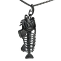 Men's retro fishbone pendant necklace in matte black stainless steel finish - Black Pendant Only (Without Chain)