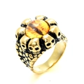 Vintage gold skull ring featuring a detailed orange evil eye centerpiece in gothic style - US 7 / Gold Yellow Eye