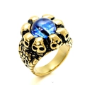 Gothic gold skull ring with blue nebula dome stone and scale texture detail - Gold Blue