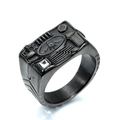 Gunmetal gothic motorcycle ring with skull emblem and square white zircon stone - US 7 / Black With White Rhinestones