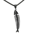 Men's black stainless steel fishbone pendant necklace with matching box chain - Pendant Only (Without Chain) / Black Color Pendant (XD560)