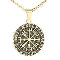 Collar con colgante de brújula vikinga Vegvisir en acero inoxidable negro y oro - Colgante Suelto Dorado