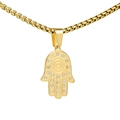 Collar con colgante de Mano de Fátima dorada con circonitas blancas y cadena de acero - Colgante Suelto Dorado