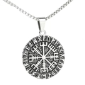 Collar con colgante de brújula vikinga Vegvisir y runas en plata antigua inoxidable - Color Acero