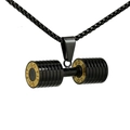 Collar de acero negro con colgante de mancuerna grabado GO FIT y cadena de cuentas - Solo Colgante (Sin Cadena) - Negro
