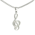 Collana con ciondolo a chiave di violino argentata lucida con strass su catena box - Colore Acciaio (Solo Ciondolo)