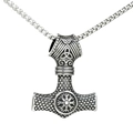 Pendente Martello di Thor Mjölnir in acciaio inox con incisioni vichinghe e catena uomo - Colore Acciaio / Ciondolo Solo (Senza Catena)
