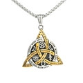 Viking triangle pendant necklace with mystic symbols and silver-gold finish - Pendant Only (Without Chain) - Two-tone Gold