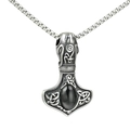Collana con ciondolo Mjolnir vintage con pietra nera e motivi celtici incisi - Ciondolo con Strass Nero Solo (Senza Catena)