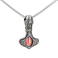 Collana con ciondolo Martello di Thor vintage in acciaio inossidabile e pietra rossa - Ciondolo con Strass Rosso Solo (Senza Catena)
