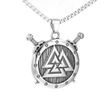 Collana amuleto vichingo d'argento con scudo Valknut e spade incrociate - Color Acciaio