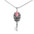 Collana con ciondolo a chiave vintage con corona e gemma rossa su catena argento - Ciondolo Singolo (Colore Acciaio)