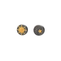 Magnet-Ohrclips mit Retro-Sonne-Mond-Mustern auf schwarz oxidiertem Metall-Finish - Sonne Mond Und Sterne Magnet-Ohrclip (X952-AB) / Ein Paar / Schwarz