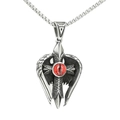 Collar gótico de acero inoxidable con alas plateadas y cuenta roja de ojo turco - Plateado con circonita roja