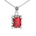 Gotische Drachenkralle Halskette mit großem rotem Edelstein und silberner Gliederkette - Roter Strass Anhänger Ohne Kette