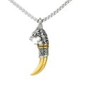 Collana testa di drago retrò in acciaio inossidabile con pendente dente di lupo dorato - Ciondolo Singolo (Colore Acciaio)