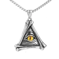 Collana retrò in acciaio inossidabile con occhio del diavolo e cornice a triangolo osseo - Ciondolo Solo (Senza Catena) - Occhio Giallo