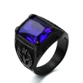 Vintage men's black stainless steel ring with a large rectangular blue gemstone - Size 7 / Black Base Royal Blue Gemstone
