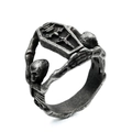 Anello gotico punk con bara e scheletro in acciaio inossidabile ossidato - US 7 / Argento antico