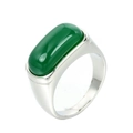 Anello vintage in acciaio inossidabile con grande pietra verde ovale e finitura lucida - US 7 / Argento Pietra Preziosa Verde