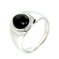 Anillo de sello minimalista para hombre con piedra negra ovalada de acero pulido - US 7 / Color Acero Circón Negro
