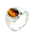 Anillo de ojo de tigre ovalado en acero inoxidable vintage con diseño minimalista - US 7 / Tono Acero Ojo de Tigre
