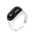 Anello da uomo vintage in acciaio al titanio con grande pietra ovale nera stile punk - US 7 / Colore Acciaio Gemma Nera