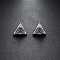 Vintage Silber Magnet Ohrclips im Dreieck-Auge Design mit bernsteinfarbenem Stein - Ein Paar / Vintage Alles Sehendes Auge Dreieck-Stil (X922-A)