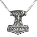 Ciondolo Martello di Thor Mjölnir vichingo vintage con nodo celtico e catena d'acciaio - Tonalità Argento (Solo Ciondolo)