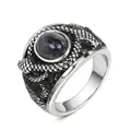 Anillo de serpiente plateado vintage con piedra de arena azul y texturas de escamas - US 7 / Color Acero Diamante Negro (Piedra de Oro Azul)