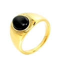Anillo vintage de acero titanio dorado con gema negra ovalada y borde de cuentas - US 7 / Oro Circonita Negra