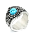 Anello vintage in acciaio inossidabile con pietra turchese e design a piuma incisa - US 7 / Color Acciaio