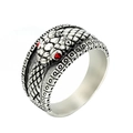 Vintage stainless steel snake ring for men featuring red eyes and detailed scales - US 7 / Silver