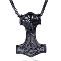 Vintage black Viking Thor's hammer Mjolnir pendant necklace with Nordic runes and chain - Single Pendant Black