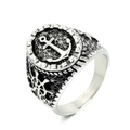 Anello ancora vintage da uomo con texture nautiche e finitura argento antico - US 8 / Color Acciaio