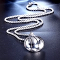 Hip-Hop Basketball-Anhänger in glänzendem Silber-Stahl mit robuster Box-Halskette - Halsketten-Set / Stahlfarben