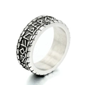 Anello con rune vichinghe nordiche da uomo stile punk vintage in robusto acciaio al titanio - US 7 / Color Acciaio