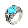 Anello vintage da uomo in acciaio inossidabile con grande pietra turchese ovale blu - US 7 / Turchese color acciaio